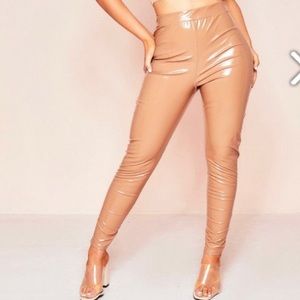 Camel vinyl leggings